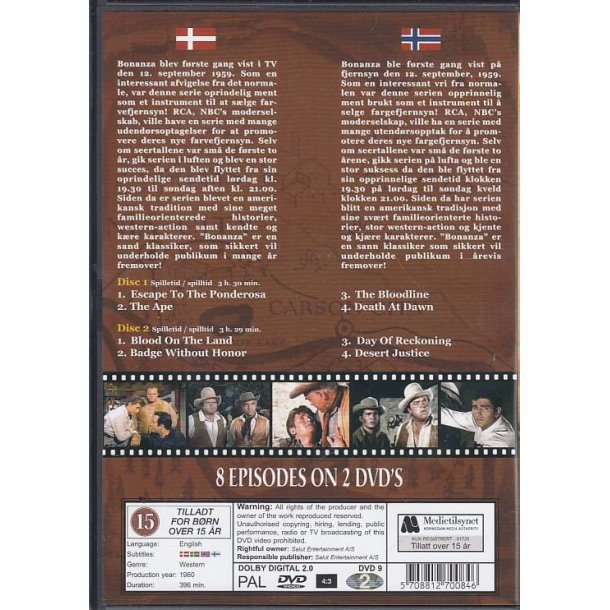 Bonanza - 8 Episoder (DVD)