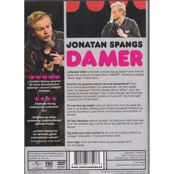 Jonatan Spangs comedy show DAMER (DVD)