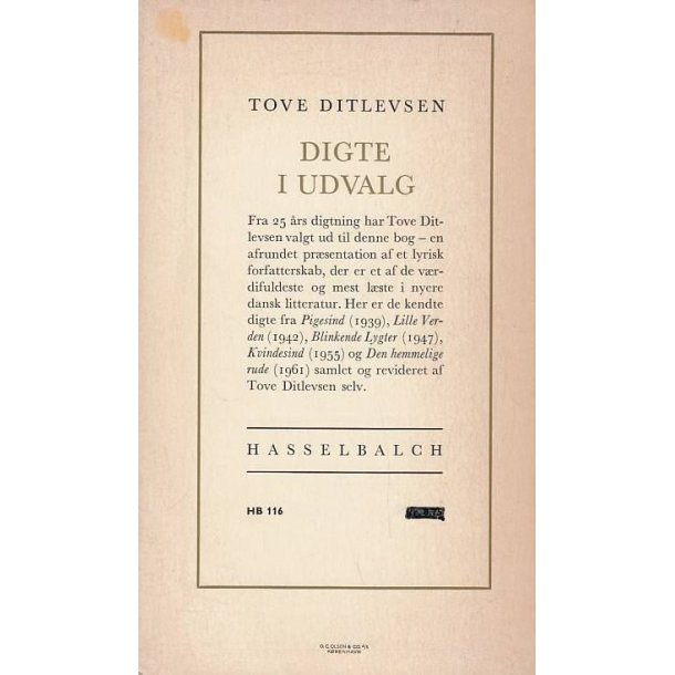 Tove Ditlevsen Digte i udvalg (Bog)