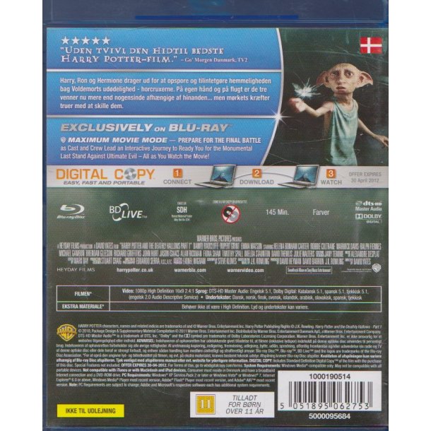 Harry Potter og d�dsregslierne - Del 1 (Blu-ray + DVD)